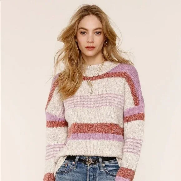 Heartloom Cecily Striped Chunky Knit Sweater Size XS Purple Fuzzy Grandpa Boho‎ - Picture 9 of 9